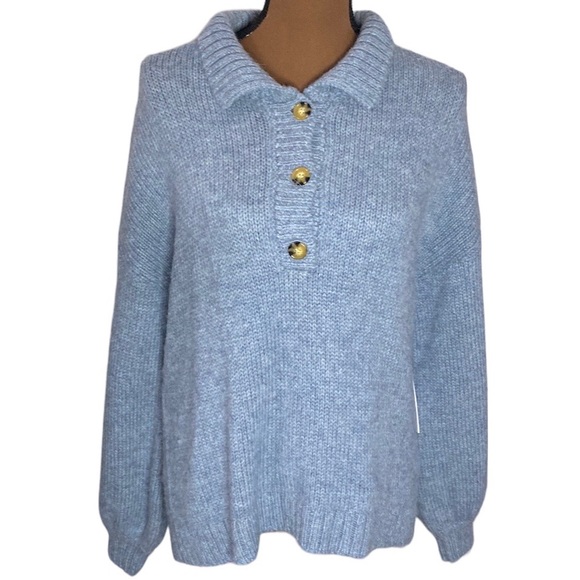 Reformation Belvedere baby alpaca oversized Henley sweater in blue size S - Picture 2 of 15